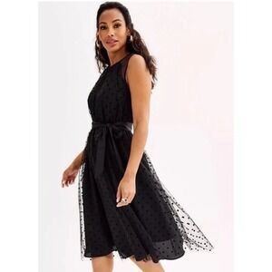 Draper James RSVP‎ Sleeveless Clip Dot Black Tulle Dress Lined Full Skirt